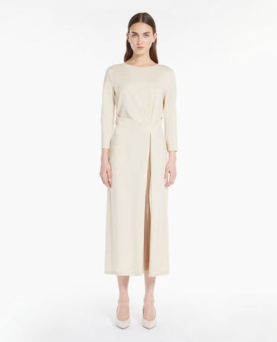  WEEKEND MAX MARA - Đầm midi cổ tròn tay dài xẻ tà phối xếp li Gessy 