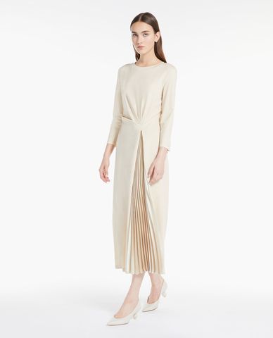  WEEKEND MAX MARA - Đầm midi cổ tròn tay dài xẻ tà phối xếp li Gessy 