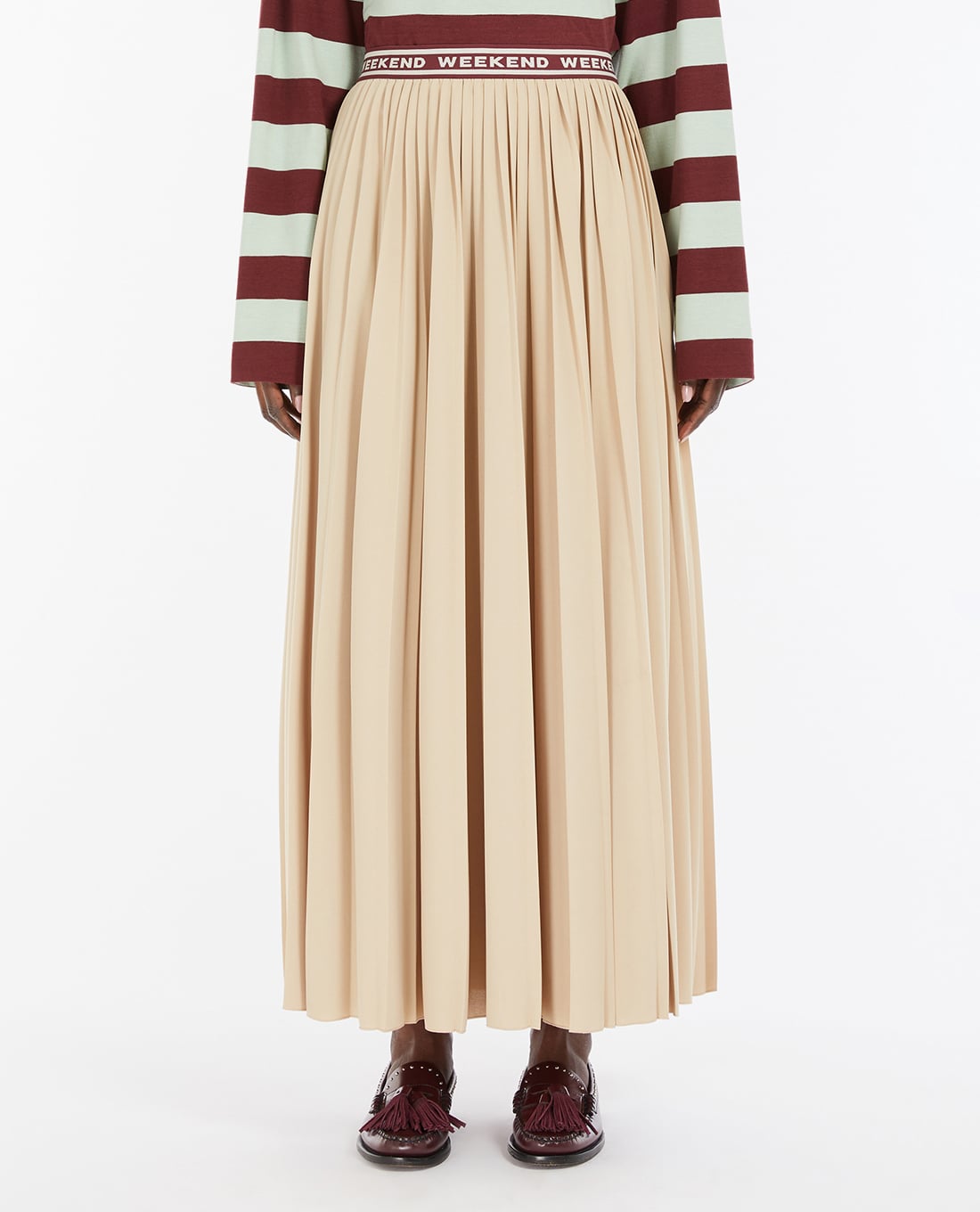 WEEKEND MAX MARA - Chân váy xếp li midi phối logo Bleu