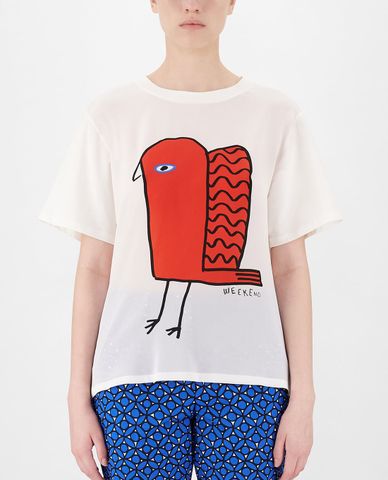  WEEKEND MAX MARA - Áo thun nữ cổ tròn tay ngắn Silk Crepe De Chine 