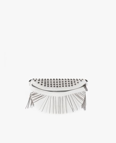  CECI - Túi đeo chéo nữ hình bán nguyệt tua rua phối đính tán thời trang 