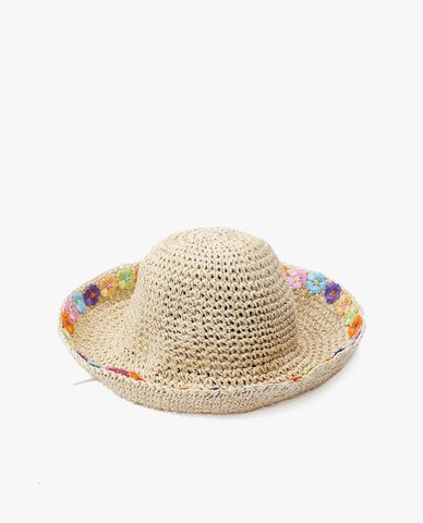  CECI - Nón rộng vành nữ đan móc đính hoa xinh xắn 