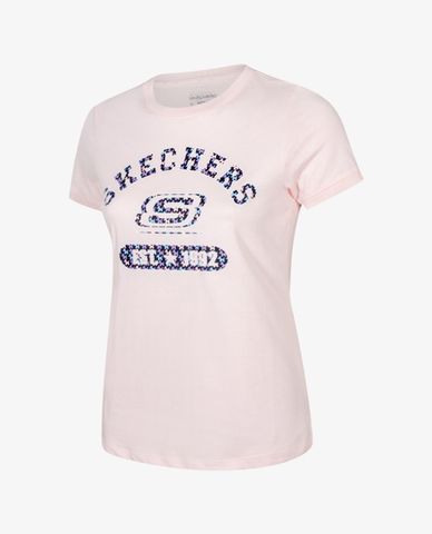  SKECHERS - Áo thun nữ cổ tròn ngắn tay phom suông thời trang 