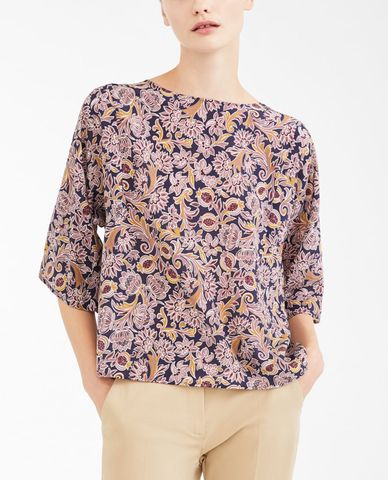  WEEKEND MAX MARA - Áo kiểu nữ cổ tròn tay lỡ họa tiết hoa Silk Crepe De Chine 
