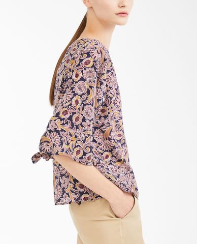  WEEKEND MAX MARA - Áo kiểu nữ cổ tròn tay lỡ họa tiết hoa Silk Crepe De Chine 
