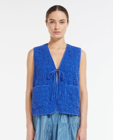  WEEKEND MAX MARA - Áo khoác gilet cổ V hoạ tiết phối dây thắt Lory 