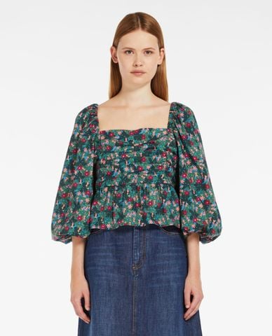  WEEKEND MAX MARA - Áo kiểu cổ vuông tay phồng hoạ tiết Palpiti 