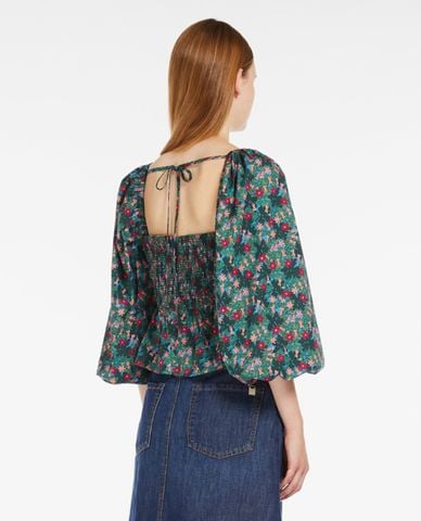  WEEKEND MAX MARA - Áo kiểu cổ vuông tay phồng hoạ tiết Palpiti 