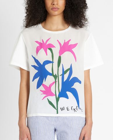  WEEKEND MAX MARA - Áo thun nữ cổ tròn tay ngắn Silk Crepe De Chine 