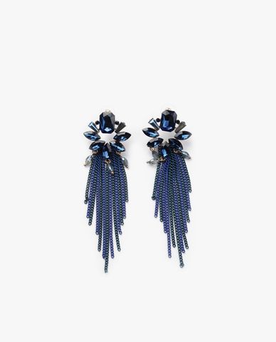  CECI - Khuyên tai nữ xỏ lỗ dáng thả đính đá phối chuỗi xích 