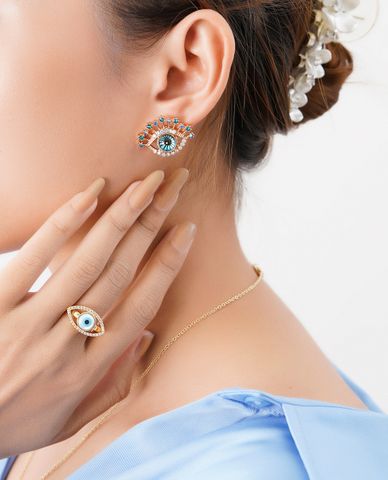  CECI - Khuyên tai nữ thiết kế hình đôi mắt đính đá độc đáo 