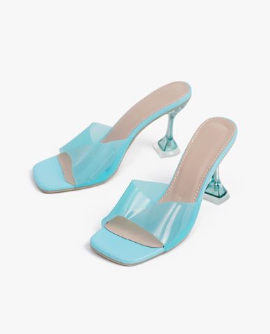  CECI - Giày mules cao gót nữ quai ngang trong suốt thời trang 