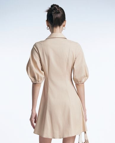  GIGI - Đầm sơ mi mini cổ bẻ tay phồng trang trí xếp li phá cách 