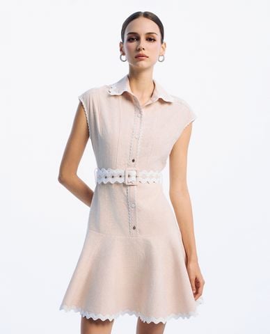  GIGI - Đầm sơ mi mini cổ bẻ tay ngắn phối thắt lưng thời trang 