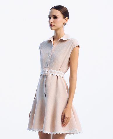  GIGI - Đầm sơ mi mini cổ bẻ tay ngắn phối thắt lưng thời trang 