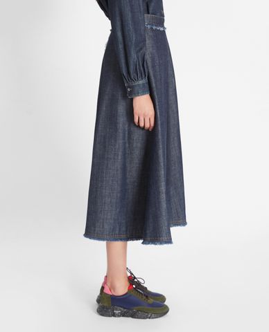  WEEKEND MAX MARA - Chân váy midi phom xòe hiện đại Cotton Denim 