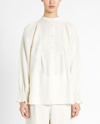  WEEKEND MAX MARA - Áo sơ mi nữ cổ trụ tay dài phom suông Linen 