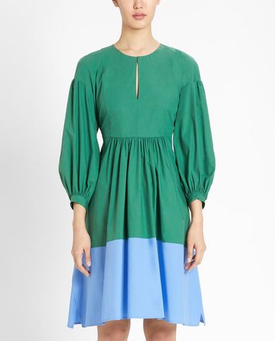  WEEKEND MAX MARA - Đầm mini cổ tròn tay dài xếp li Cotton Poplin 