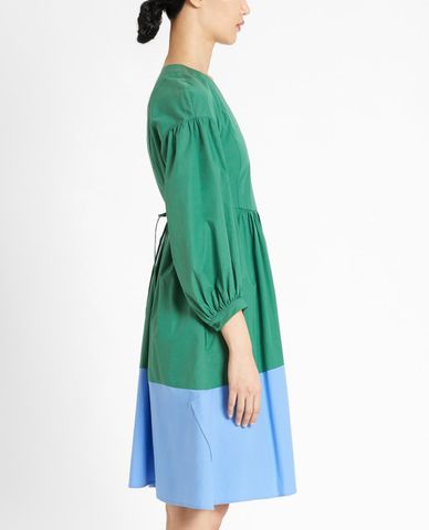  WEEKEND MAX MARA - Đầm mini cổ tròn tay dài xếp li Cotton Poplin 