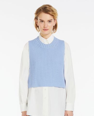  WEEKEND MAX MARA - Áo khoác gilet dệt kim phom lửng cổ tròn Palchi 