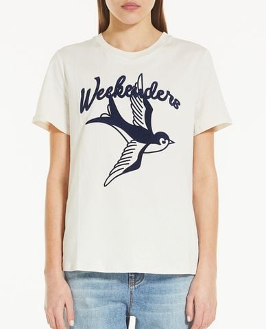  WEEKEND MAX MARA - Áo thun nữ ngắn tay cổ tròn phom suông Cotton Jersey 