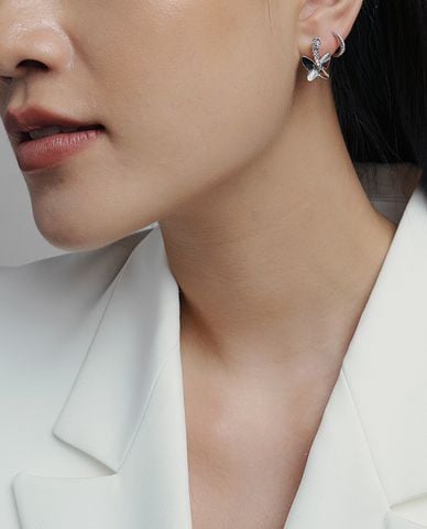  CECI - Khuyên tai nữ đơn dạng khoen tròn đính đá 