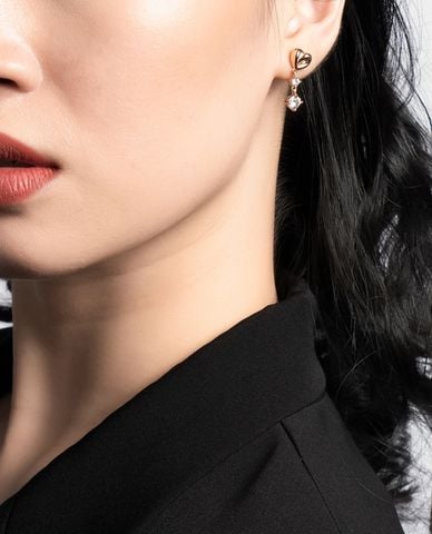  CECI - Khuyên tai nữ dạng thả mặt trái tim đính đá sang trọng 