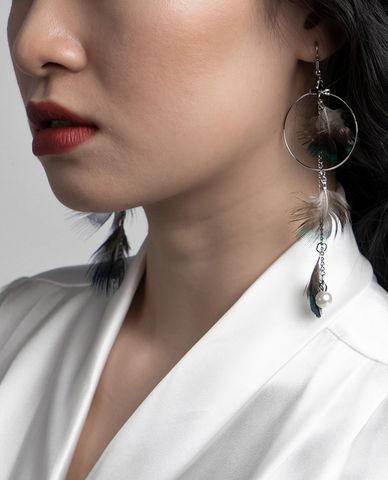  CECI - Khuyên tai nữ khoen tròn phối lông vũ thời trang 