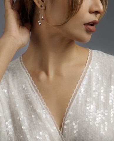  CECI - Khuyên tai nữ dáng thả phối viên bi tròn cá tính 