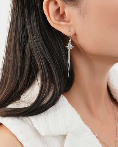  CECI - Khuyên tai nữ dáng thả tua rua phối mặt ngôi sao đính đá 