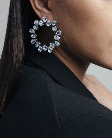  CECI - Khuyên tai nữ phom tròn bản to đính đá sang trọng 