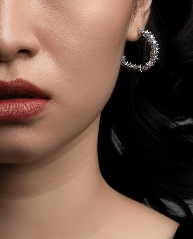  CECI - Khuyên tai nữ khoen tròn dạng hở đính đá sang trọng 