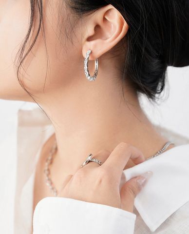  CECI - Khuyên tai nữ khoen tròn đính đá thời trang 