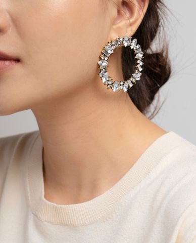  CECI - Khuyên tai nữ hình tròn bản to đính đá 