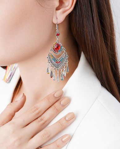  CECI - Khuyên tai nữ xỏ lỗ dáng thả thiết kế đính đá độc đáo 