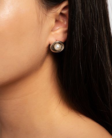  CECI - Khuyên tai nữ dạng xoắn đính ngọc trai thời trang 