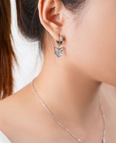  CECI - Khuyên tai nữ khoen tròn phối hình cánh bướm đính đá 