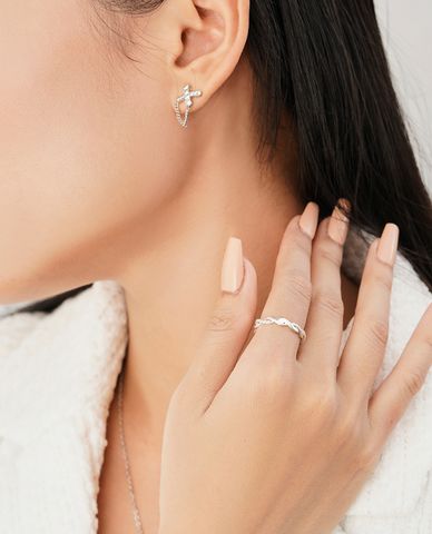  CECI - Khuyên tai nữ đính đá phối chuỗi xích nhỏ cá tính 