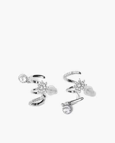  CECI - Khuyên tai nữ dạng kẹp xoắn ba vòng đính đá 