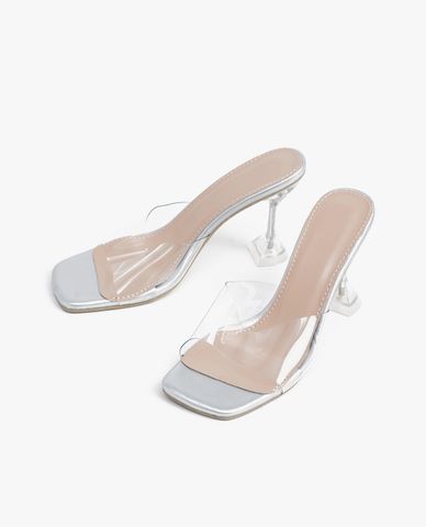  CECI - Giày mules cao gót nữ quai ngang trong suốt thời trang 