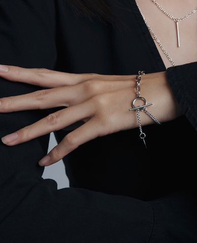  CECI - Vòng đeo tay nữ chuỗi xích mạ bạc cá tính 