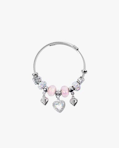  CECI - Vòng đeo tay nữ dáng hở phối charm trái tim đính đá 