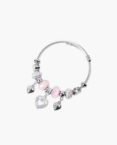  CECI - Vòng đeo tay nữ dáng hở phối charm trái tim đính đá 