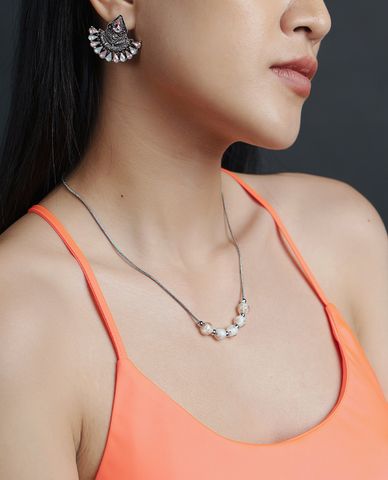  CECI - Dây chuyền nữ chuỗi xích phối chuỗi hạt tròn thời trang 