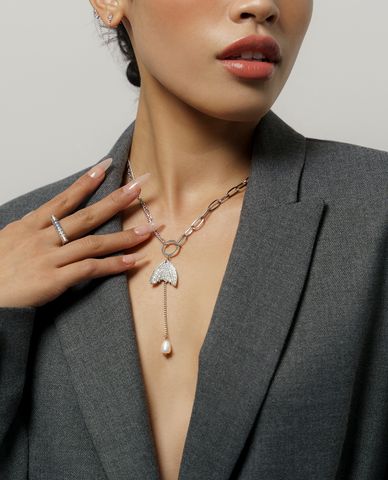  CECI - Dây chuyền nữ chuỗi xích mặt đuôi cá đính đá thời trang 