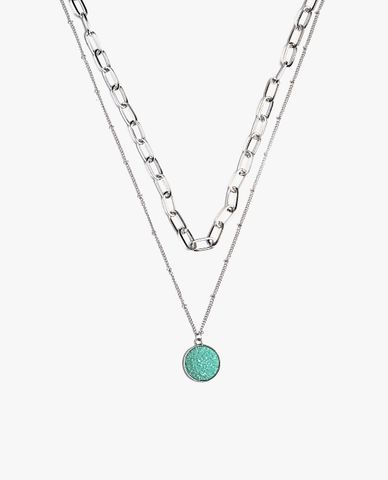  CECI - Dây chuyền nữ hai tầng dạng chuỗi xích phối mặt đá tròn 