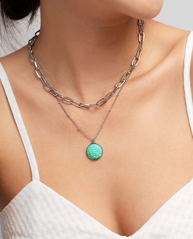  CECI - Dây chuyền nữ hai tầng dạng chuỗi xích phối mặt đá tròn 