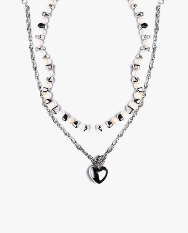  CECI - Dây chuyền nữ 2 tầng đính ngọc trai phối mặt trái tim thời trang 