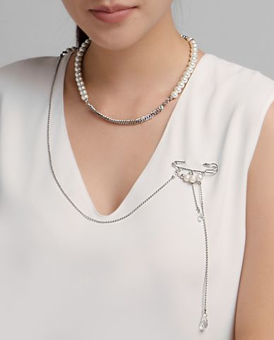  CECI - Dây chuyền nữ hai tầng chuỗi xích phối ngọc trai 