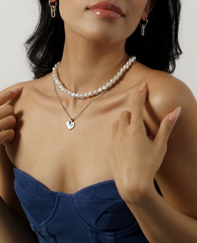  CECI - Dây chuyền nữ 2 tầng chuỗi hạt phối mặt trái tim thời trang 